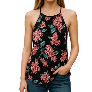 41 Hawthorn Spaghetti Strap Black Floral Tank‎ Top NWOT Sz L